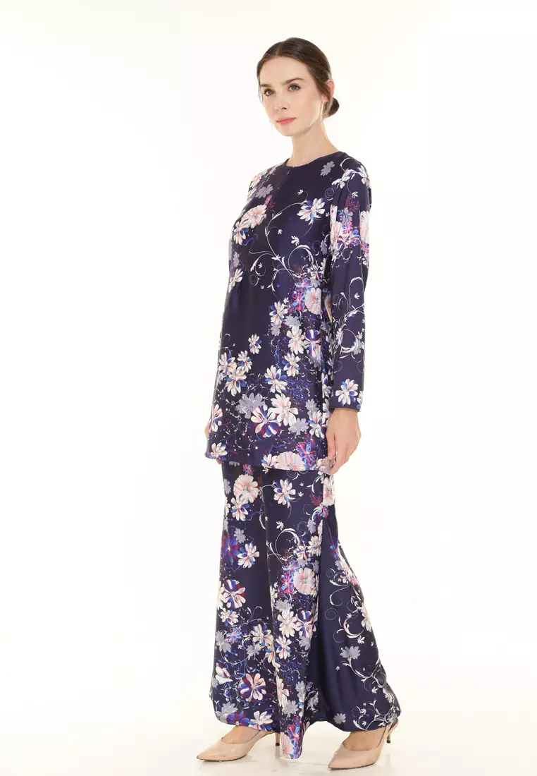 Hanna Printed Kurung Modern in Dark Blue