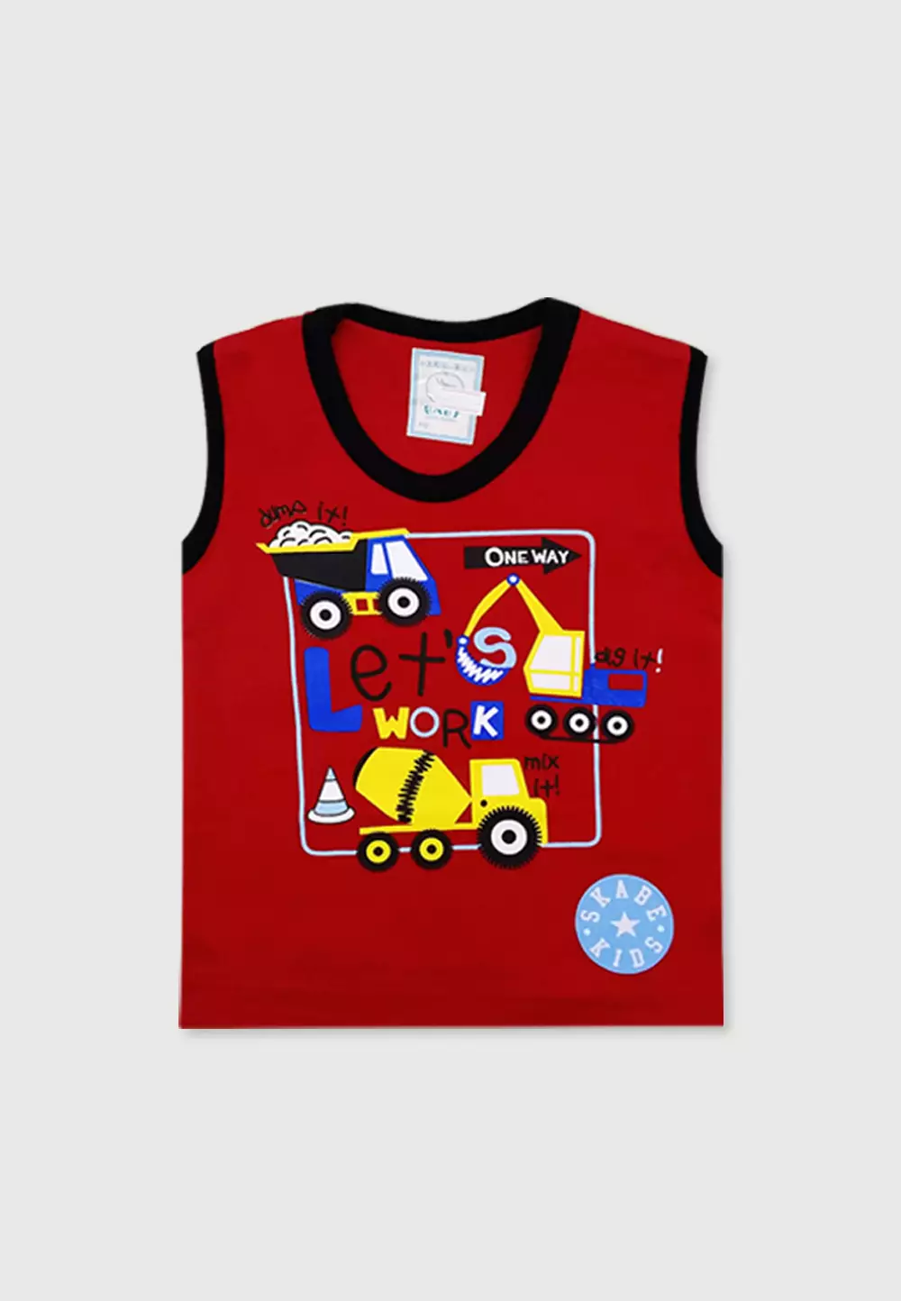 Wakakids Setelan Bayi Laki Laki Baju Singlet Anak Usia 6 Bulan Hingga 12 Bulan Set Celana Kaos Motif Tractor 3125 Merah