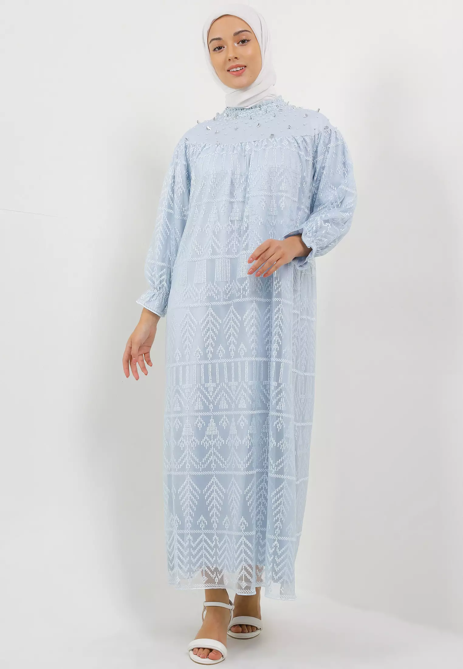 MFMW Semaya Dress Gamis Brukat Biru With Payet