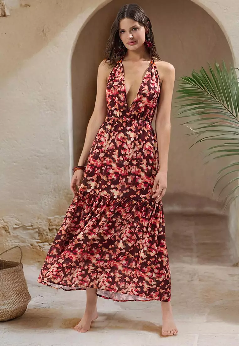 Batik Patterned Maxi Woven Accessory Beach Dress TBESS25EL00081
