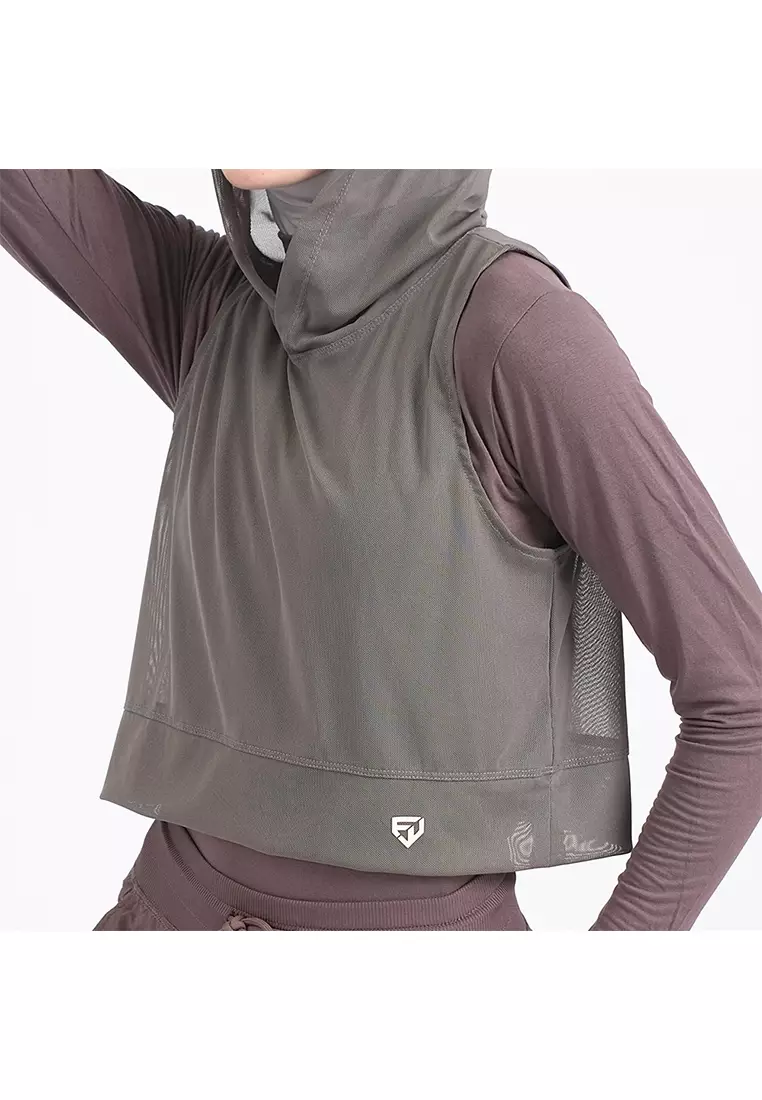 Fitwear - Tanktop Crop Jaring / Mesh / Sheer Olahraga MINDY HOODIE BN - DARK GREY