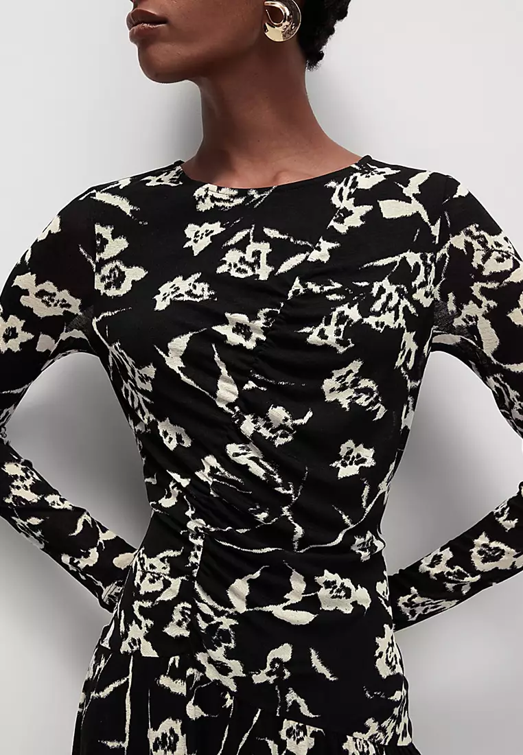 Mesh Jersey Printed Midi Skater Dress