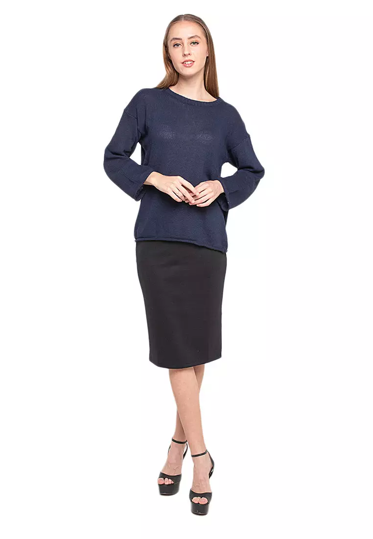 Dallin Sweater Long Sleeves Atasan Wanita Design Kasual Good Quality - Navy