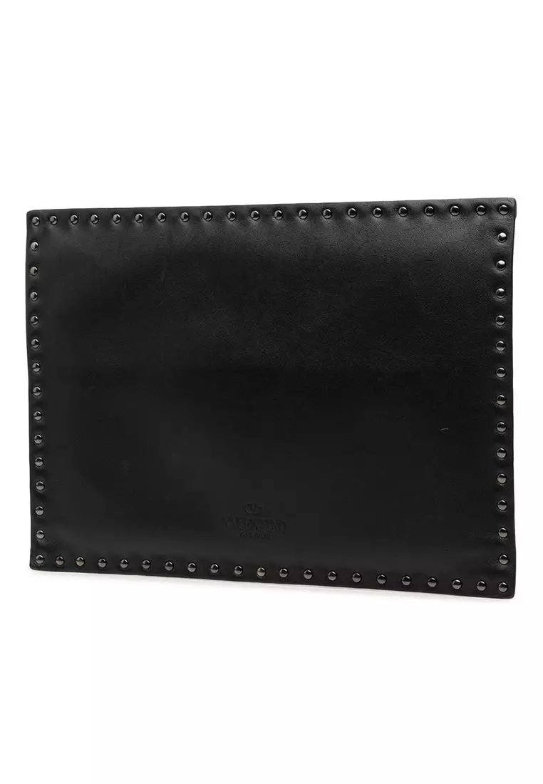 Pre-Loved Valentino Leather Rockstud Untitled Envelope Clutch