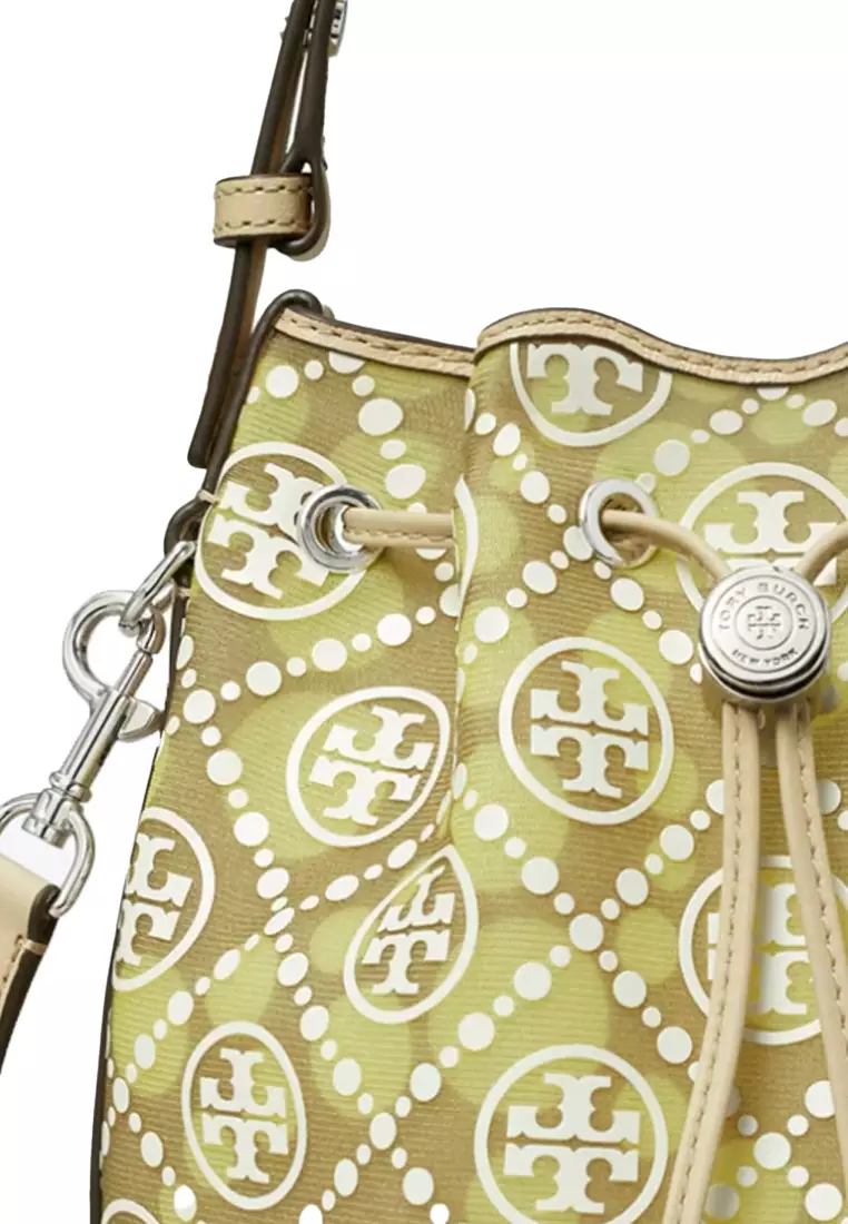 T Monogram Dot Mesh Bucket Bag in Soft Neutral/Honeydew 166723-251