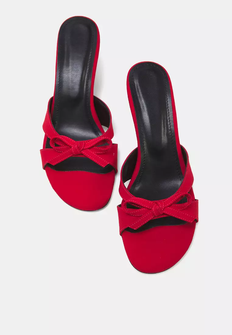 Red Bow Detail Round Toe Women Heels Slippers Takss25To00012