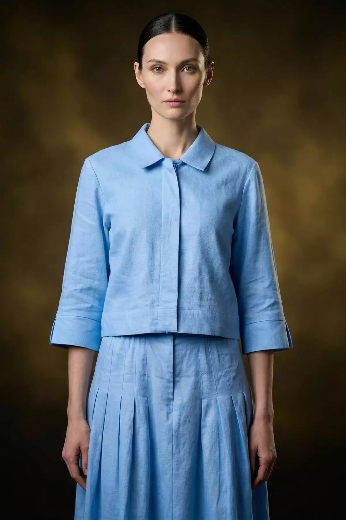 Demure Studio - Essentials Cropped Linen Top Blue (Only Shirt)