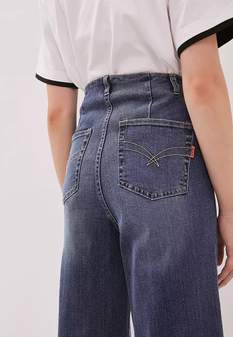 DUST Celana Waistless Baggy Wide Leg Jeans Namara Blue (D.39132)