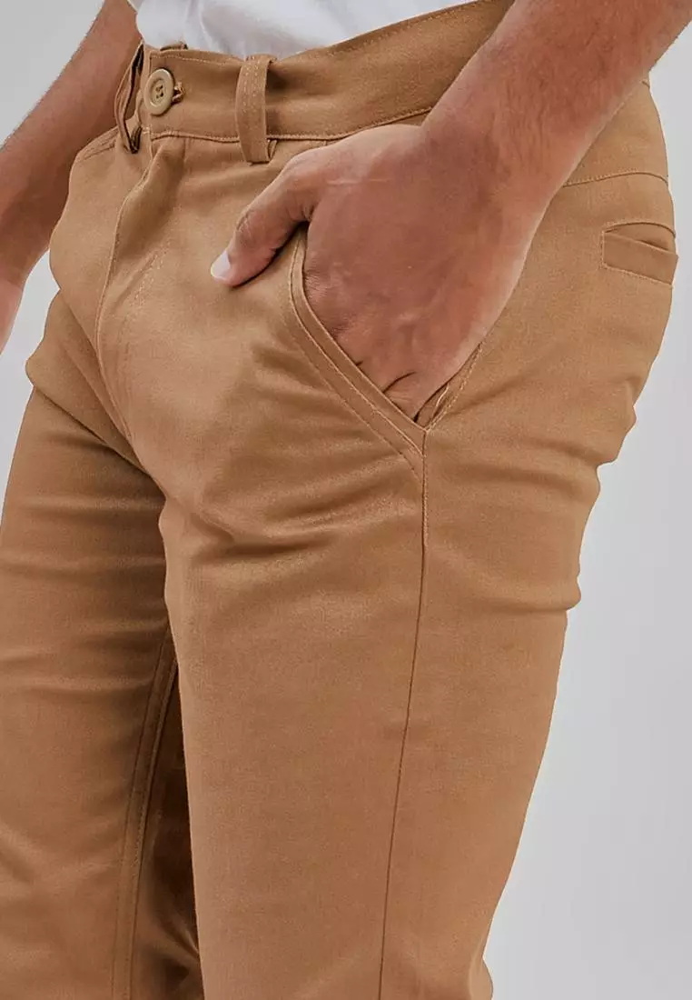 PAULMAY Celana Chino Pria Panjang Slim Fit - Brown