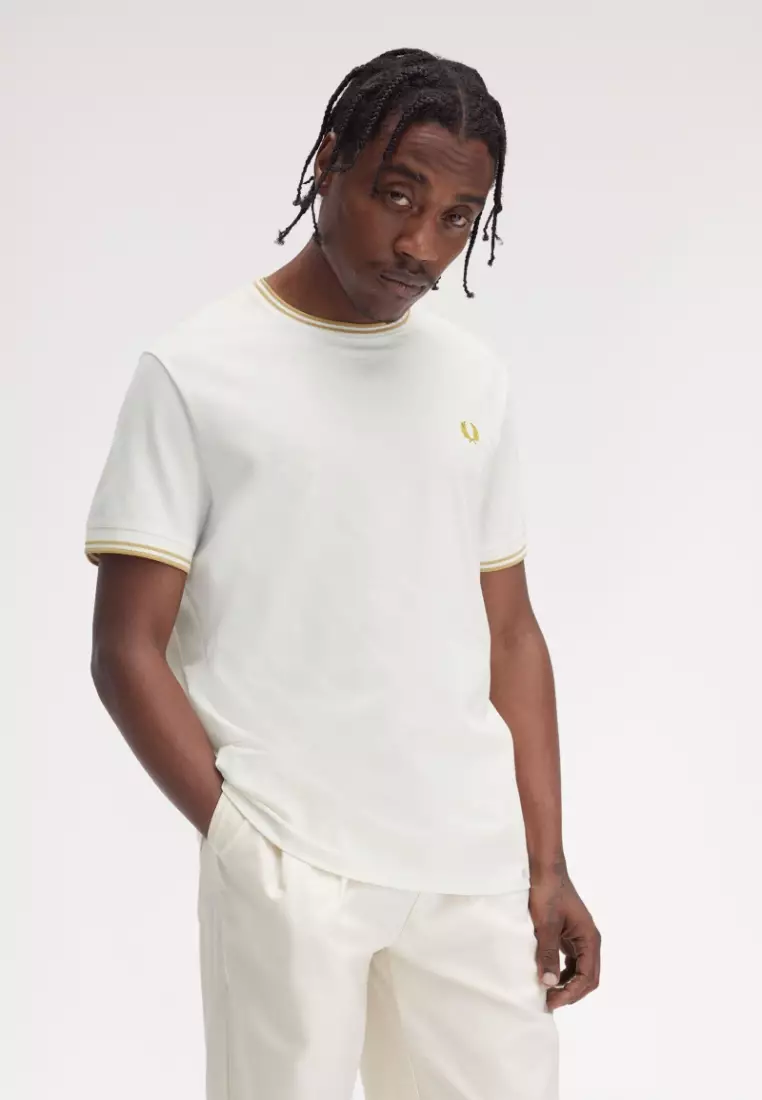 Fred Perry M1588 TWIN TIPPED T-SHIRT (Snow White / Honeycomb)