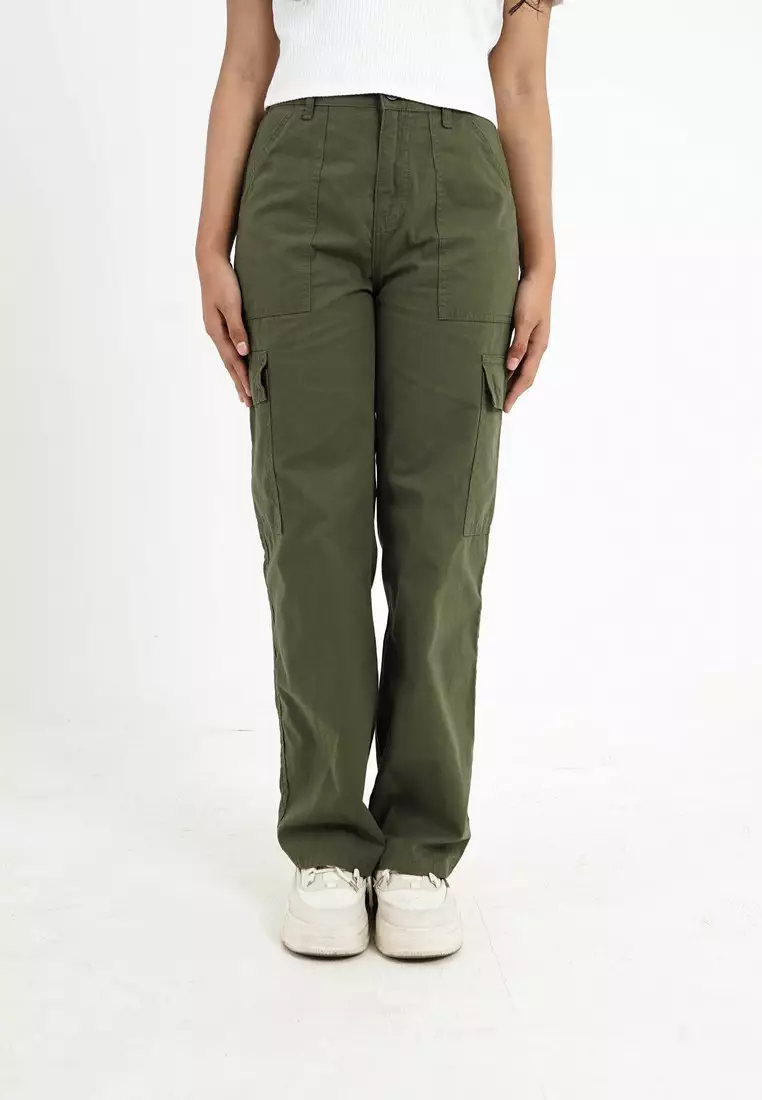 3Second Women's Long Cargo Pants Loose Fit Cotton Twill Cargo On OL-C041024