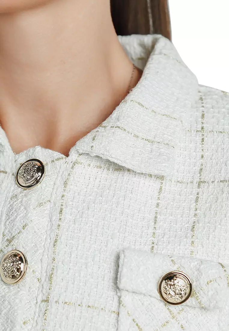 Woven Button-Down Jacket + Mini Dress Combo In Off White