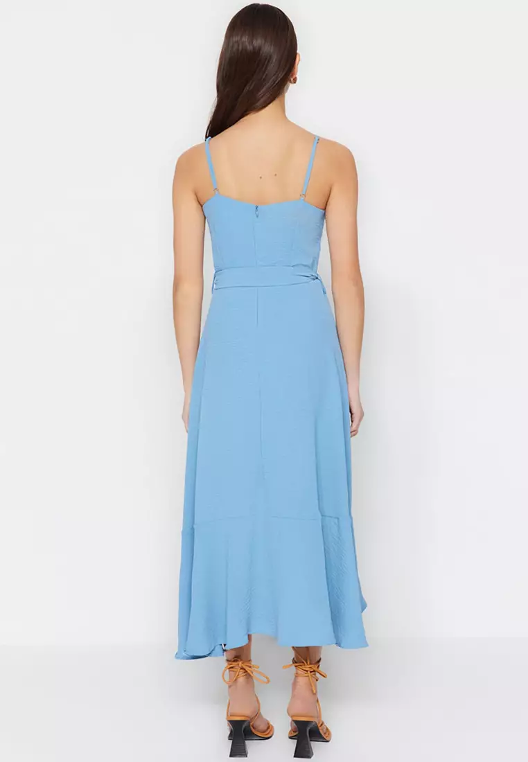 Belted Midi Ruffle Dress