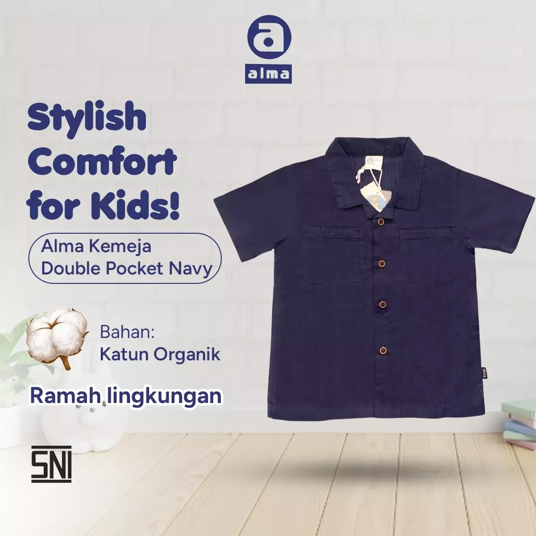 Alma Kids & Baby Kemeja Anak Navy/Biru Dongker Full Cotton