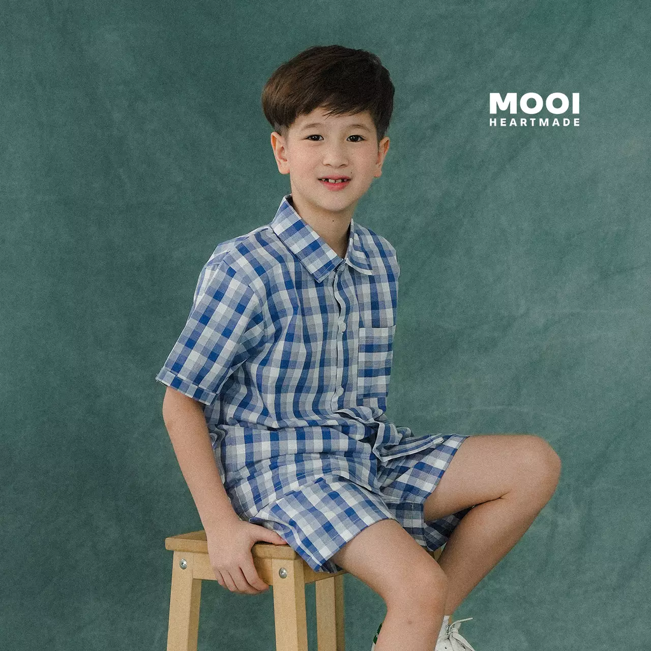 Mooi Kemeja Anak Laki-laki Kemeja Katun Motif Dion Striped Shirt - Grey