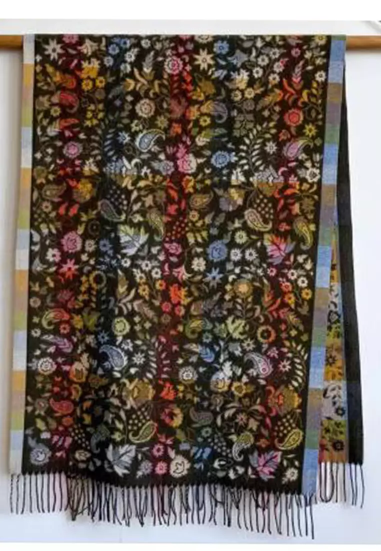 Syal Wanita Tebal Kasmir Reversible Paisley Pattern Cashmere Pashmina Shawl Ebony Black