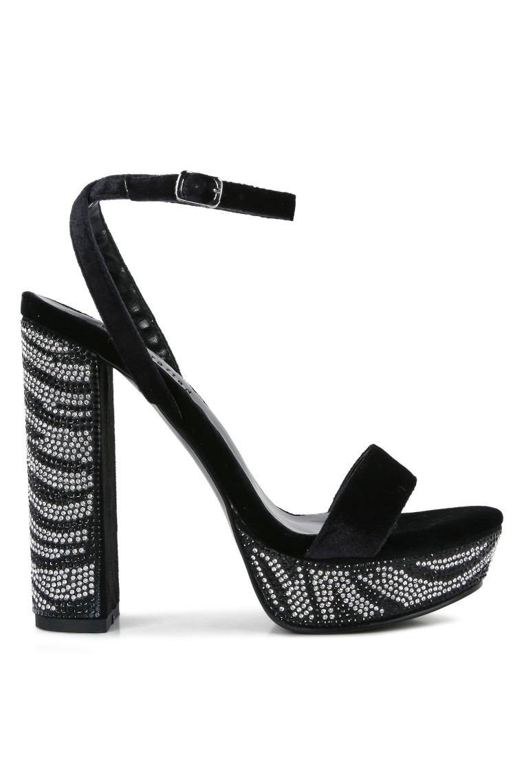 Black Diamante Platform Heel Sandals