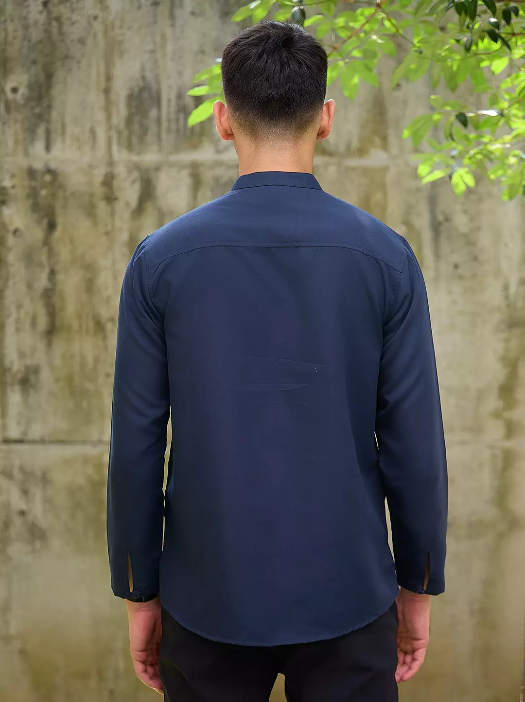 OXCON Kemeja koko Tangan Panjang Collarless Azfar Navy