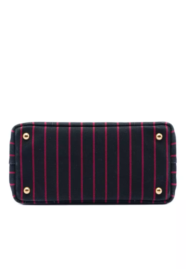 Pre-Loved Prada Small Canvas Canapa Logo Stripes Satchel