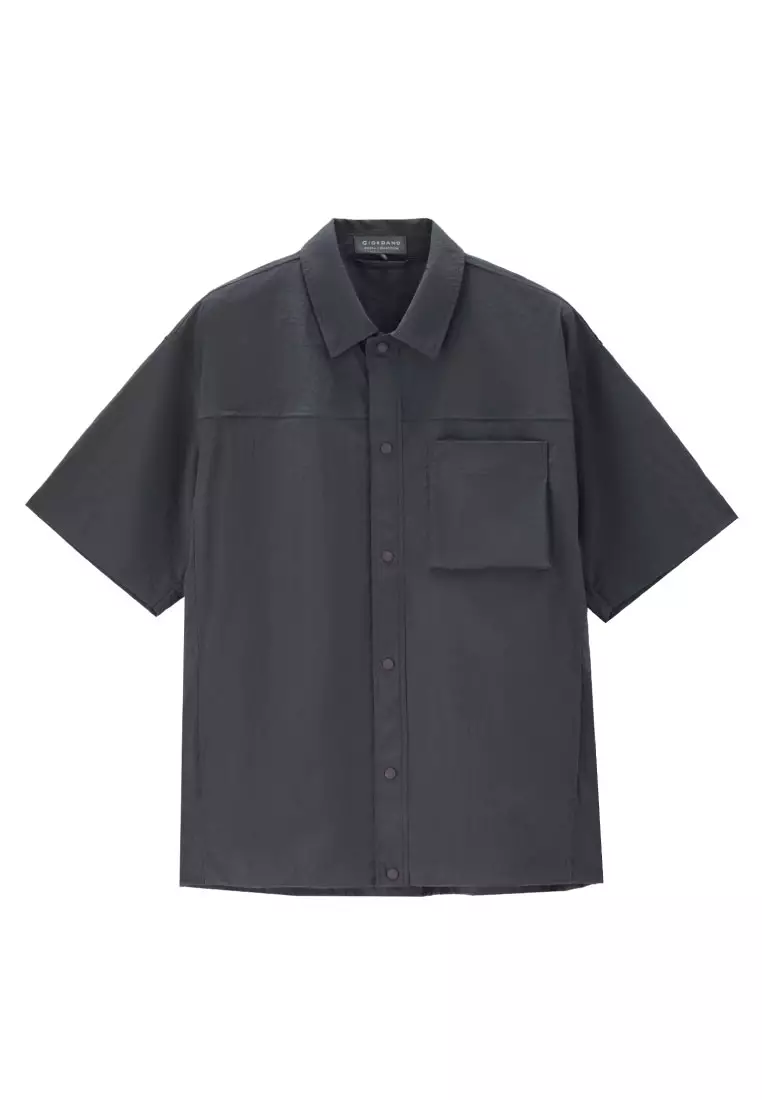 Korea Collection Men's Stretchy Nylon Cargo Pocket Short Sleeve Loose Shirt 01045521