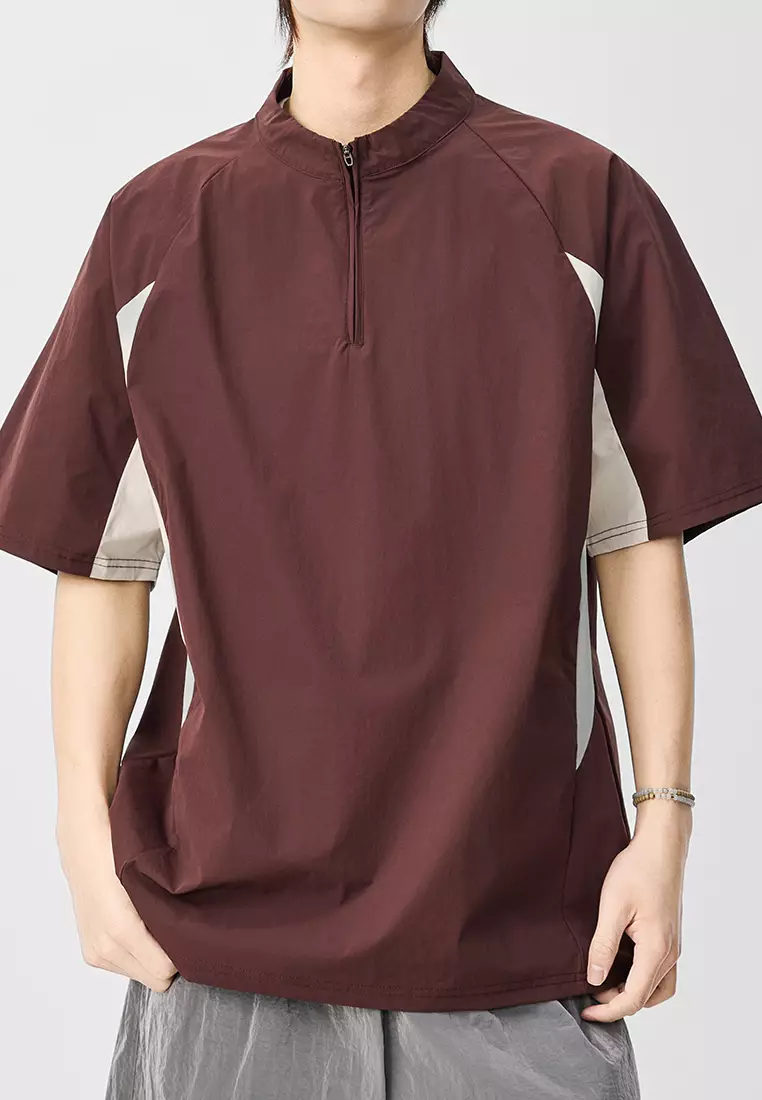 Twenty Eight Shoes Half Zip Color Block Short Sleeve T-Shirt AY