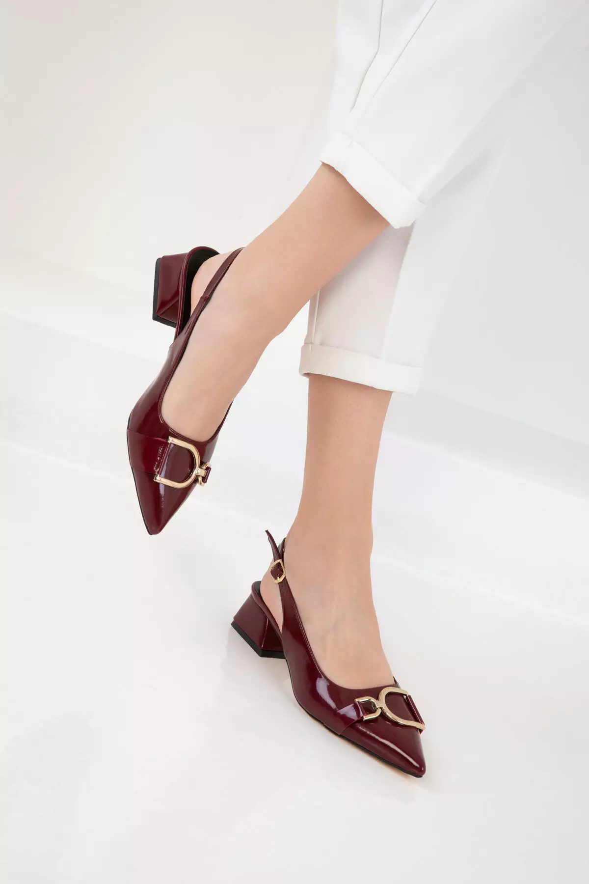 Claret Red Patent Leather Women's Classic Heeled Shoes 20643