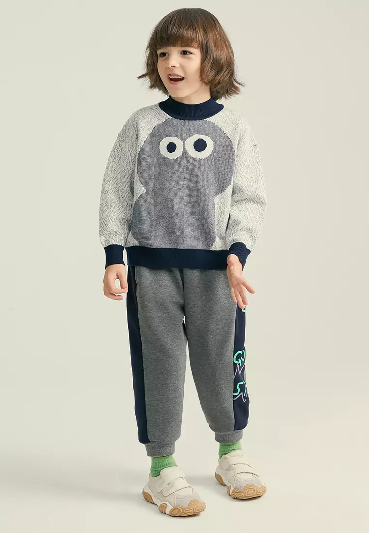 男小童休闲裤拼接印花针织长裤