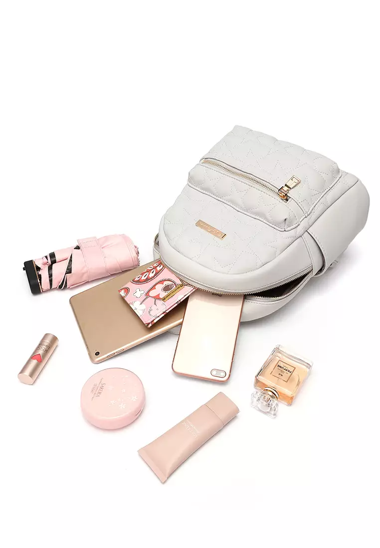 GYKACO LYNN Light Grey- Tas Ransel Wanita - Fashion Backpack (IMPORT)