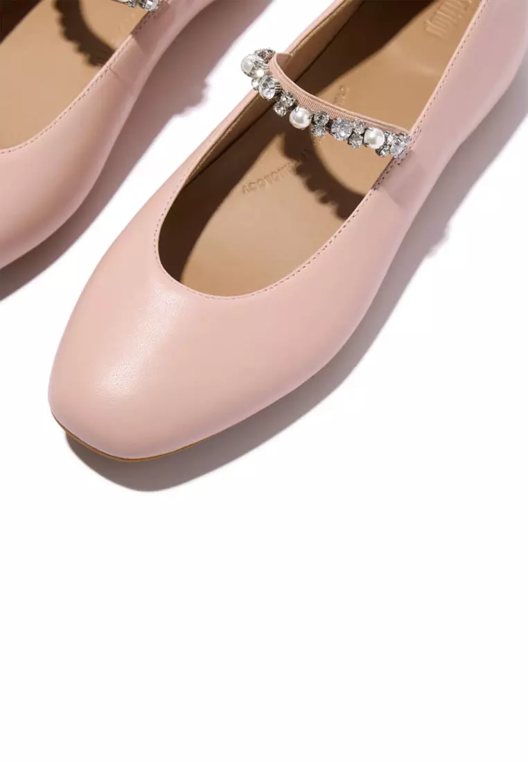 DELICATO Women's Pearls & Crystal Leather Ballet Flats  - Faded Blush (A0Q-D72)