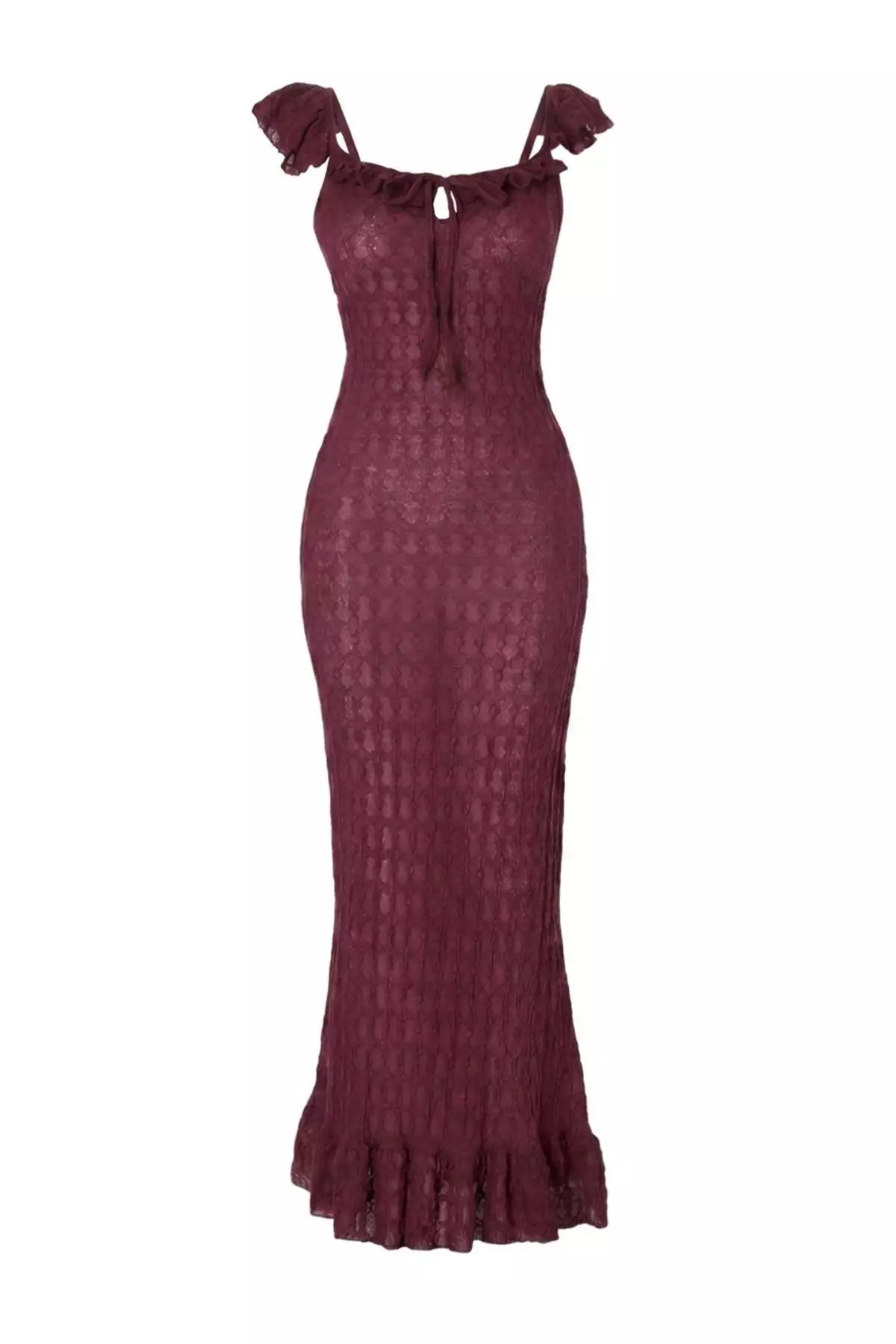 Plum Knitted Maxi Ruffled Sheer Beach Dress Tbess26El00010