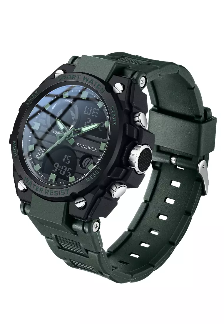 Jam Tangan Pria Analog&Digital Tali Silicone Original Luminous Display Anti Air Jam Tangan Cowok Greenblack