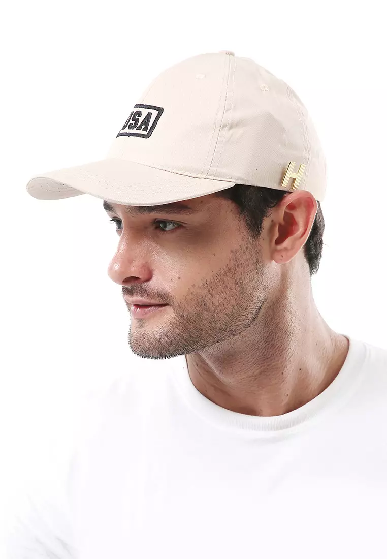 Maxton Topi Baseball Aksesoris Fashion Pria Flag Motive Resizable Strap Material Rafel ORIGINAL - Cream