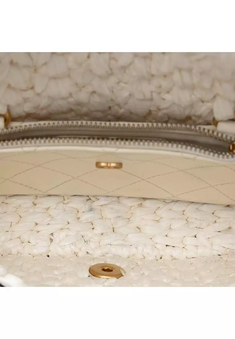 Pre-Loved Chanel Cc Mini Raffia Effect Tweed Flap