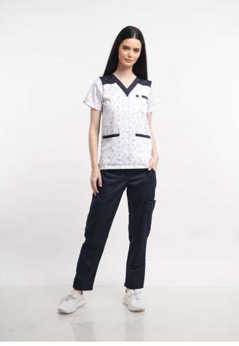 KAIZEN.PH HEALTHCARE APPARELS blue Scrub Suit 3rd Gen Printed Medical Elements Two-Tone Welt Pockets Top, Welt 6-Pockets Combi Regular Pants Series A3525ESFE7163EGS_1