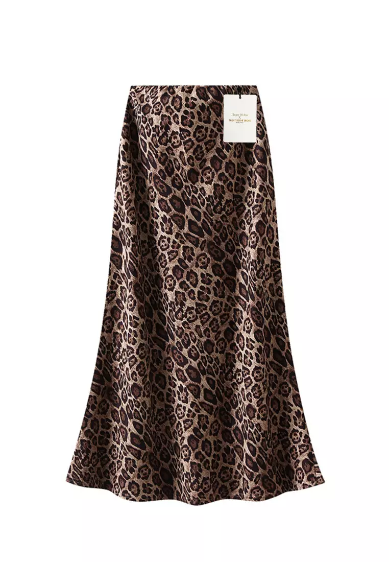 Faux Suede Leopard Print Fishtail Skirt AF9856