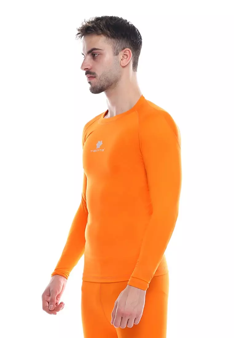 Tiento Man Baselayer Baju Ketat Manset Olahraga Pria Long Sleeve Orange Rashguard Sport Original