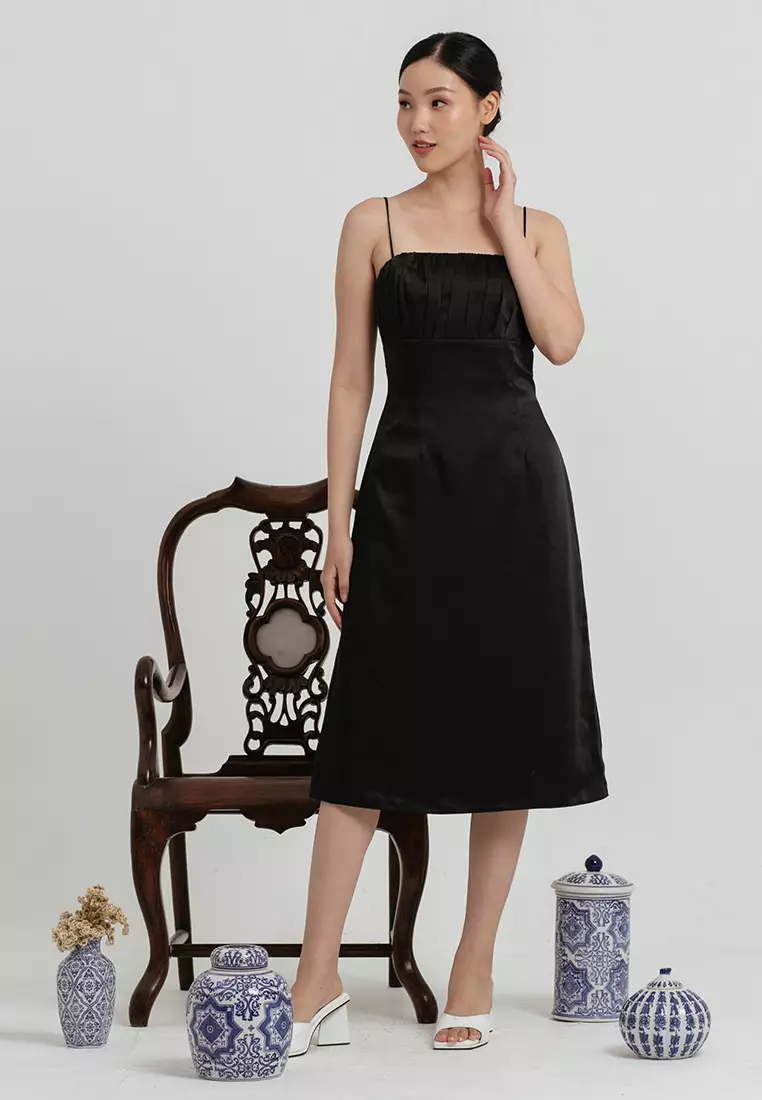 Ming Sateen Slip Dress in Black