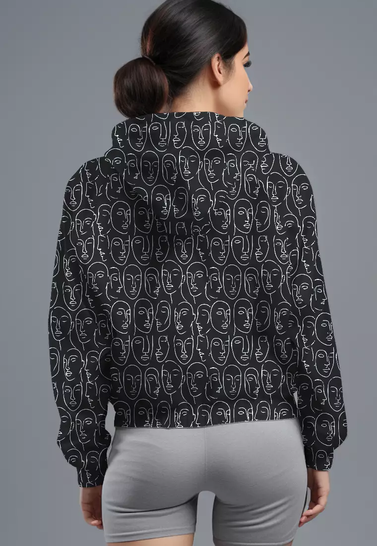 LSD81 Jaket Lari Olahraga Wanita Parasut motif "aesthetic face" hitam