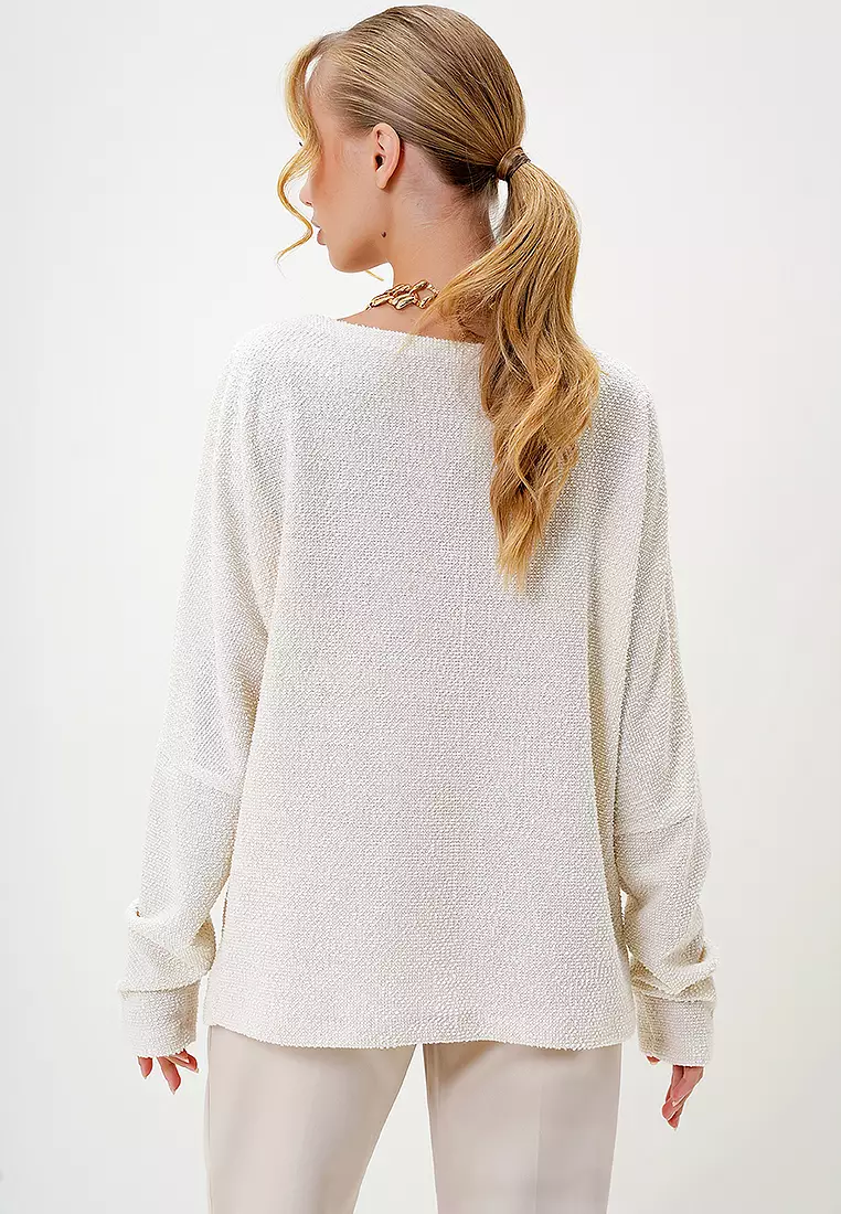 Cowl Collar Wide Cut Knitted Blouse