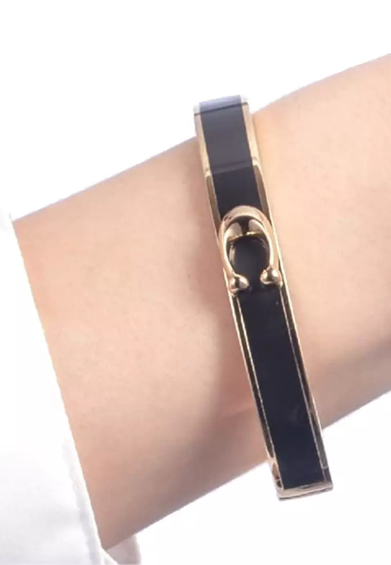 Signature Push Hinged Bangle Bracelet in Gold/ Black F67480