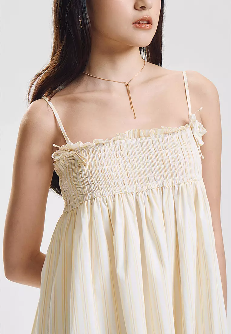 Sleeveless Two Way Smocked Striped Mini Dress