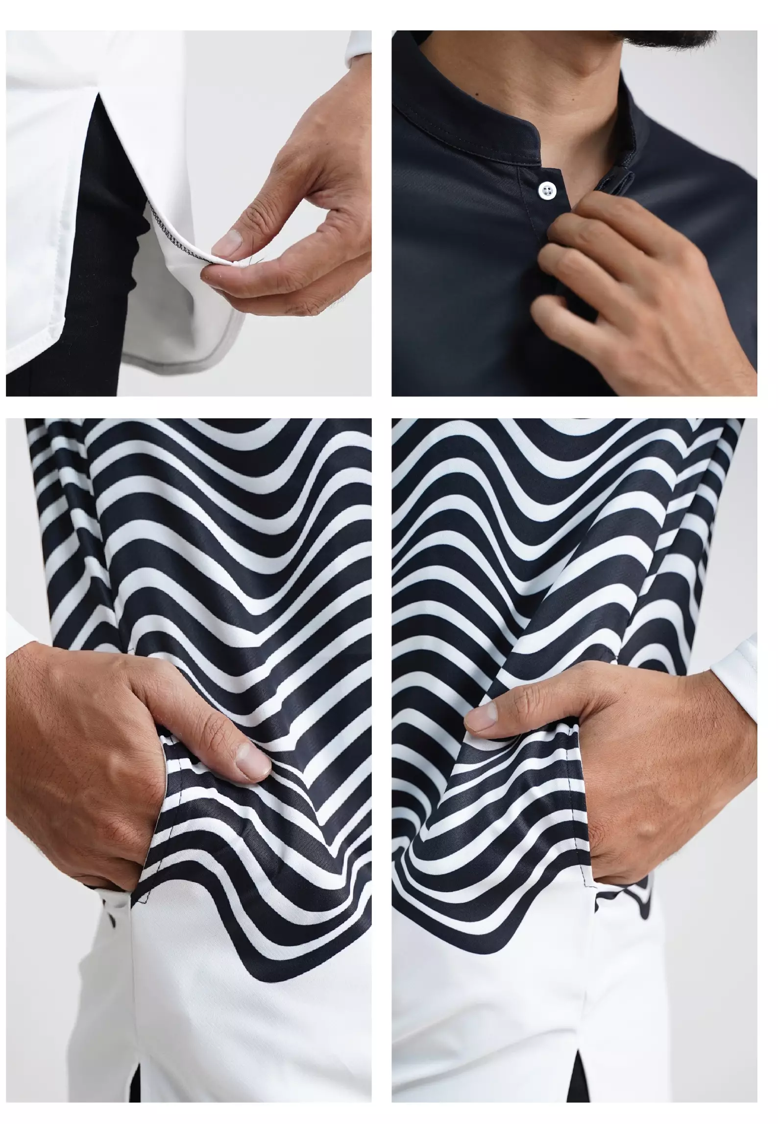 Tiento Pakaian Koko Pria Baju Muslim Dry Fit Kurta Lengan Panjang Motif Bena