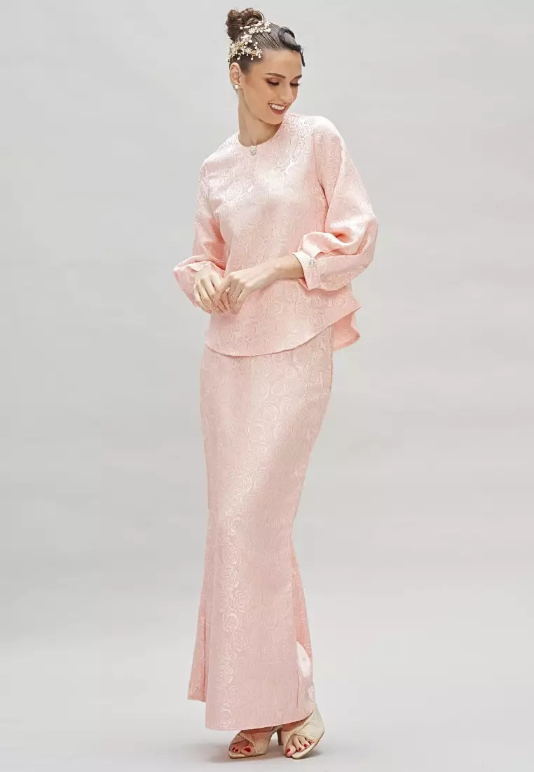 Jacquard Pink Top & Skirt Modern Kurung Kedah Hari Raya