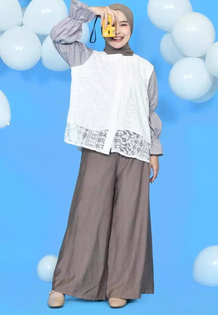 Seika Lace Top - Bw - Stripe Coffee M18223 R16S1