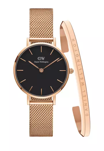 Gift Set Petite Melrose Black 28mm Rose Gold Classic Bracelet Rose Gold Small Watch and Bracelet Set for women DW OFFICIAL Unisex
