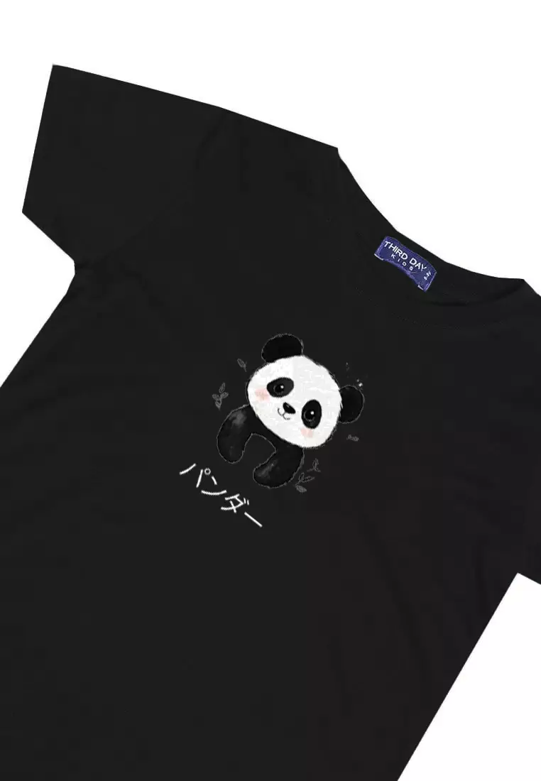 KU047 Kaos Anak Bahan Adem Halus "panda" hitam