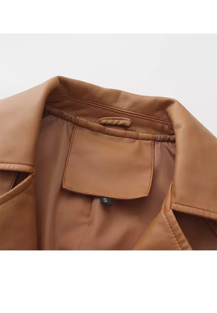 Oversized Faux Leather Trench Coat AD-M24PJ51