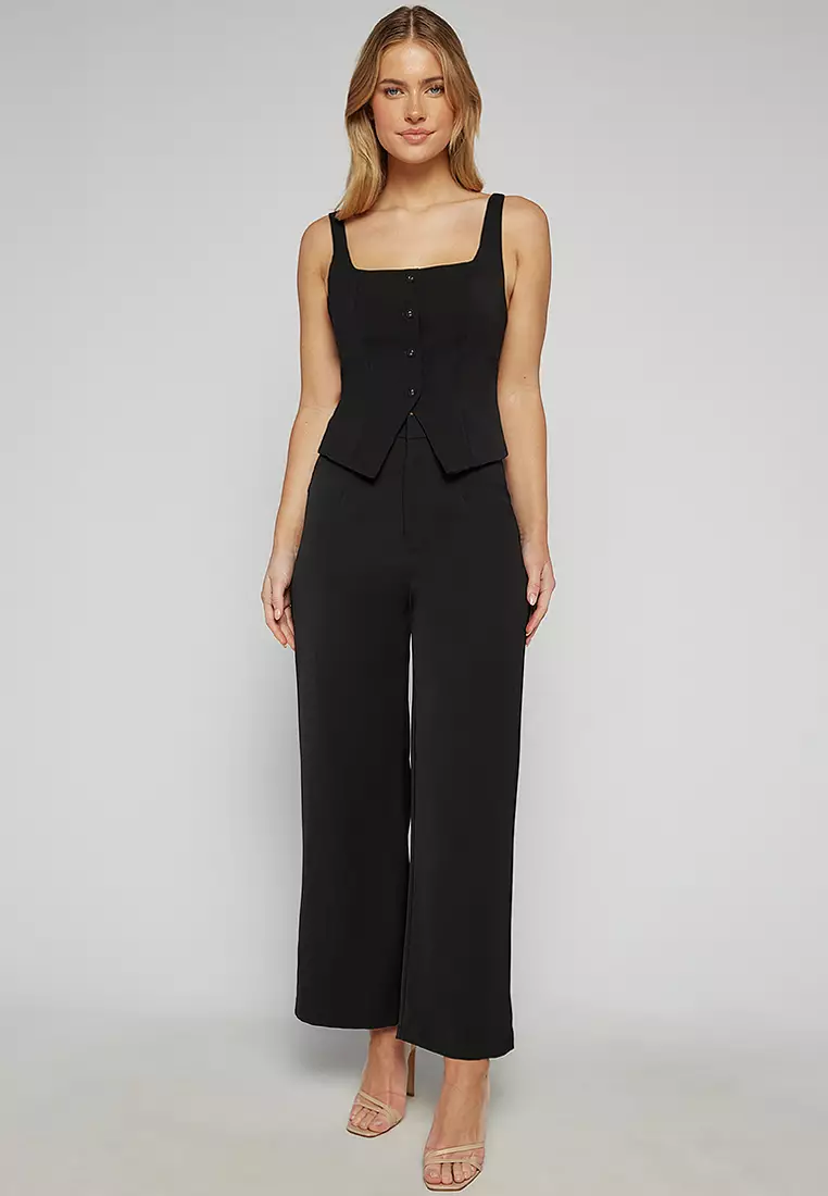 Open Hem Long Line Vest and Pants Set