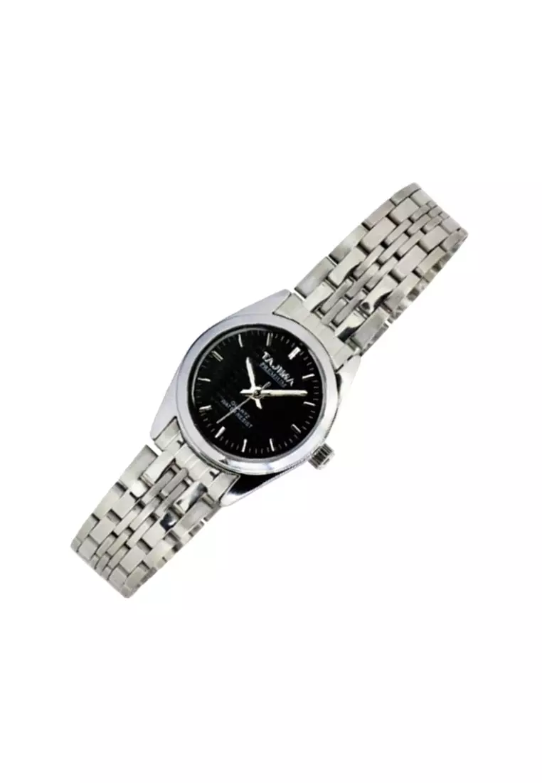 Jam Tangan Tajima Analog Wanita 1856 Stainless Steel Water Resist ORIGINAL - Silver Hitam