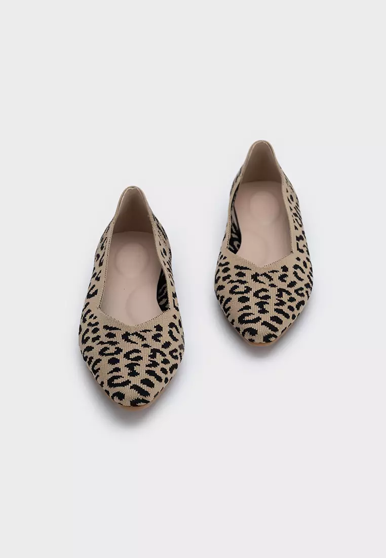 LEOPARD PRINT FLY KNIT FLAT BALLERINA飞织豹纹舒适平底芭蕾鞋